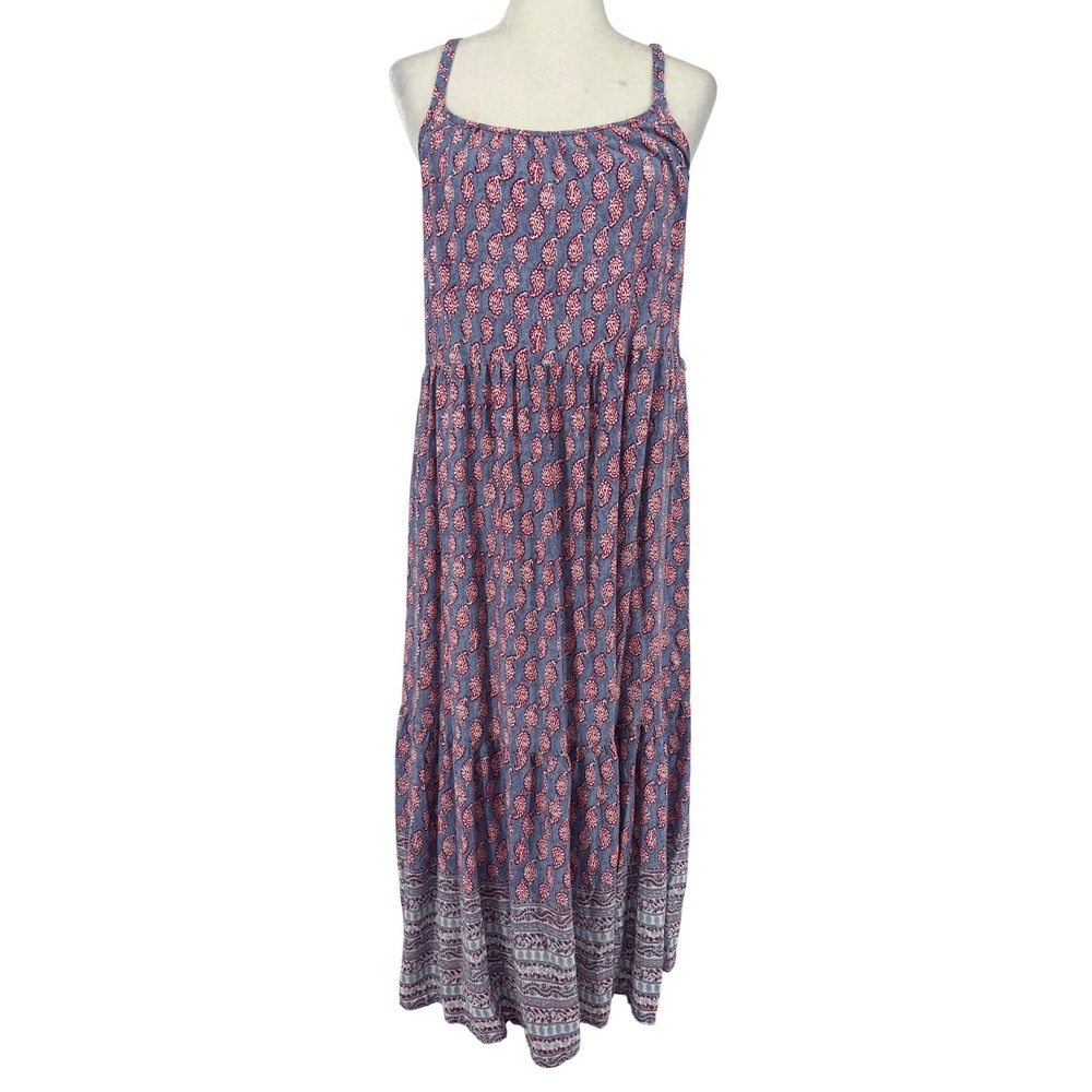 Beachlunchlounge Maxi Dress Womens Small Blue Pink Excellent Paisley Tiered Boho